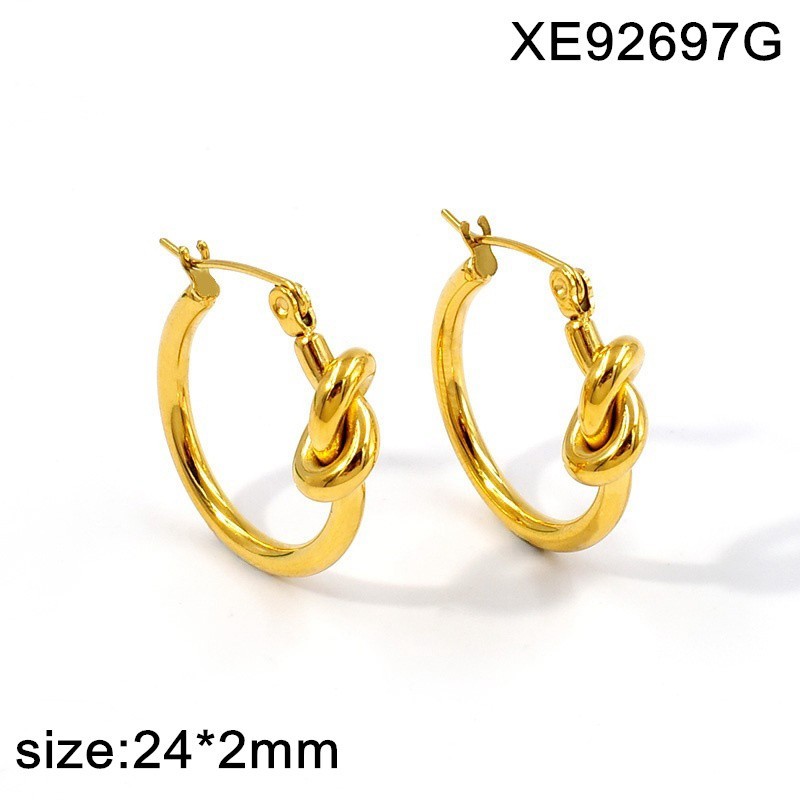 Stainless Steel New Trendy Women Jewelry Knot Hoop Earrings