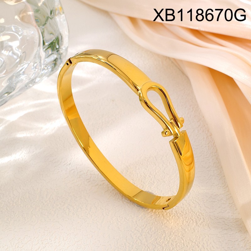Stainless Steel New Trendy Women Jewelry Horseshoe buckle Golden Smooth Bangle