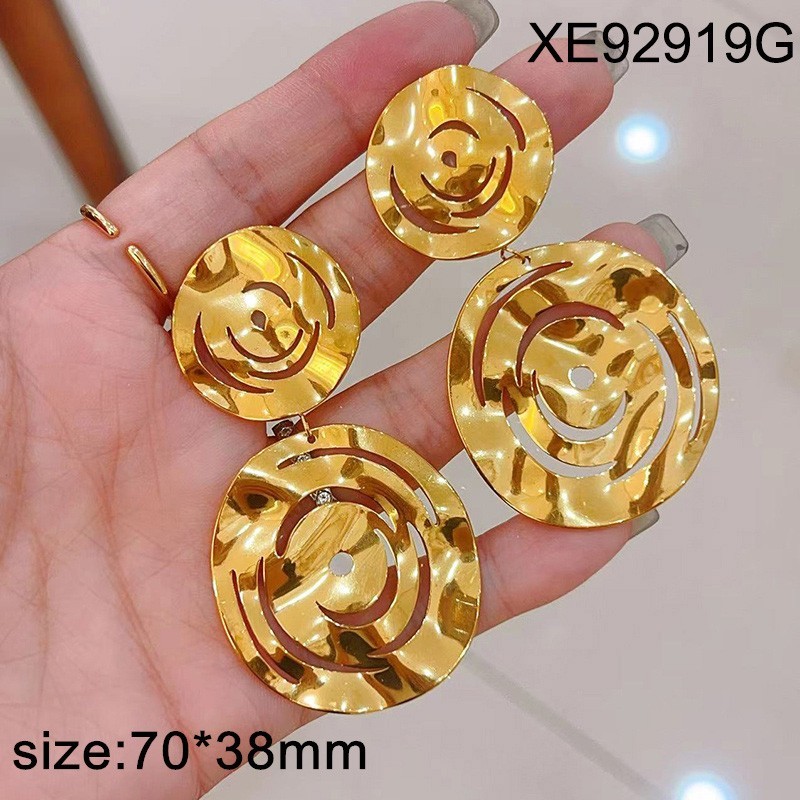 Stainless Steel New Trendy Women Jewelry Round Golden Earrings