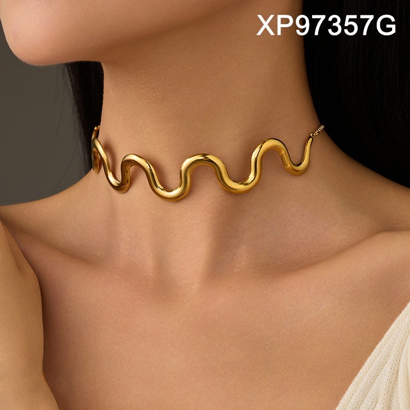 Stainless Steel New Trendy Women Jewelry Golden Wave SET