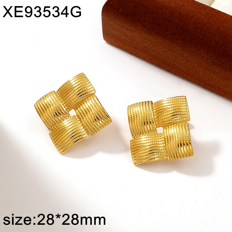 Stainless Steel New Trendy Women Jewelry Square Golden Earrings