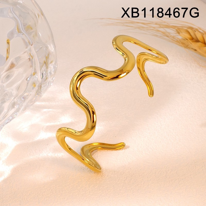 Stainless Steel New Trendy Women Jewelry Golden Wave SET