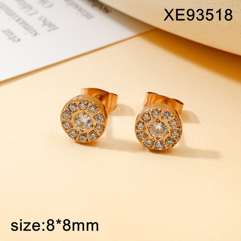 Stainless Steel New Trendy Women Jewelry Lnlaid Stone Round Steel color CNC SET