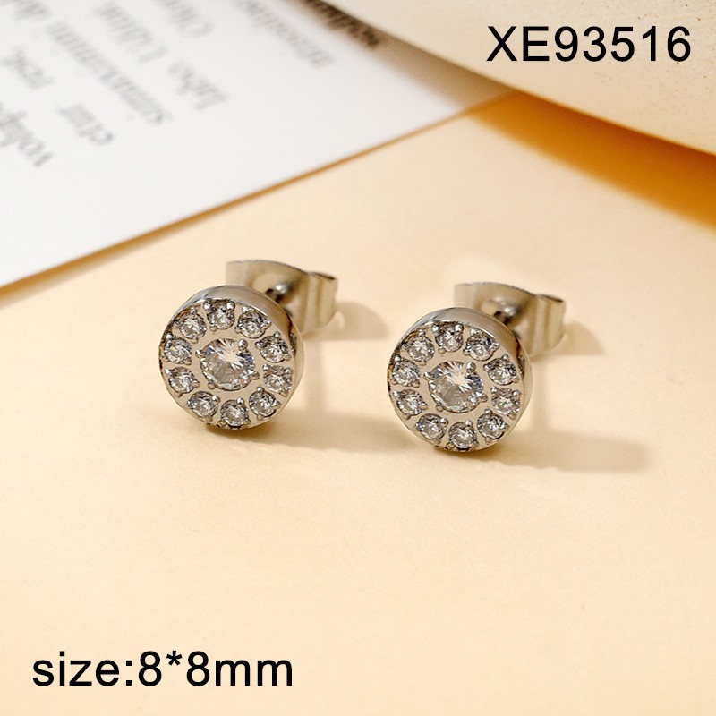 Stainless Steel New Trendy Women Jewelry Lnlaid Stone Round Steel color CNC SET