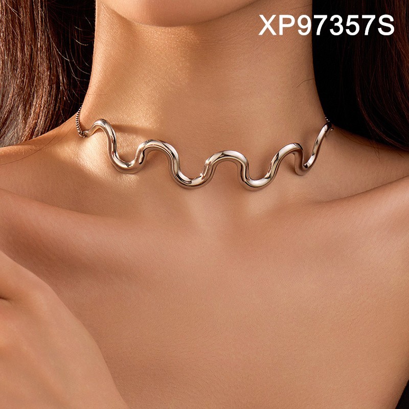 Stainless Steel New Trendy Women Jewelry Golden Wave SET
