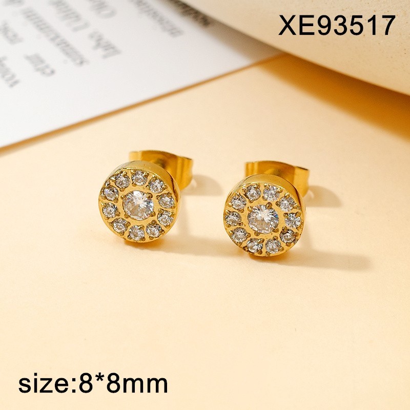 Stainless Steel New Trendy Women Jewelry Lnlaid Stone Round Steel color CNC SET
