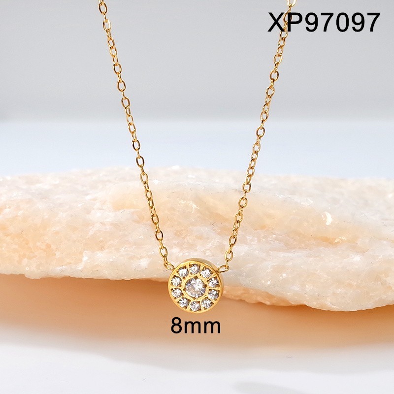 Stainless Steel New Trendy Women Jewelry Lnlaid Stone Round Steel color CNC SET