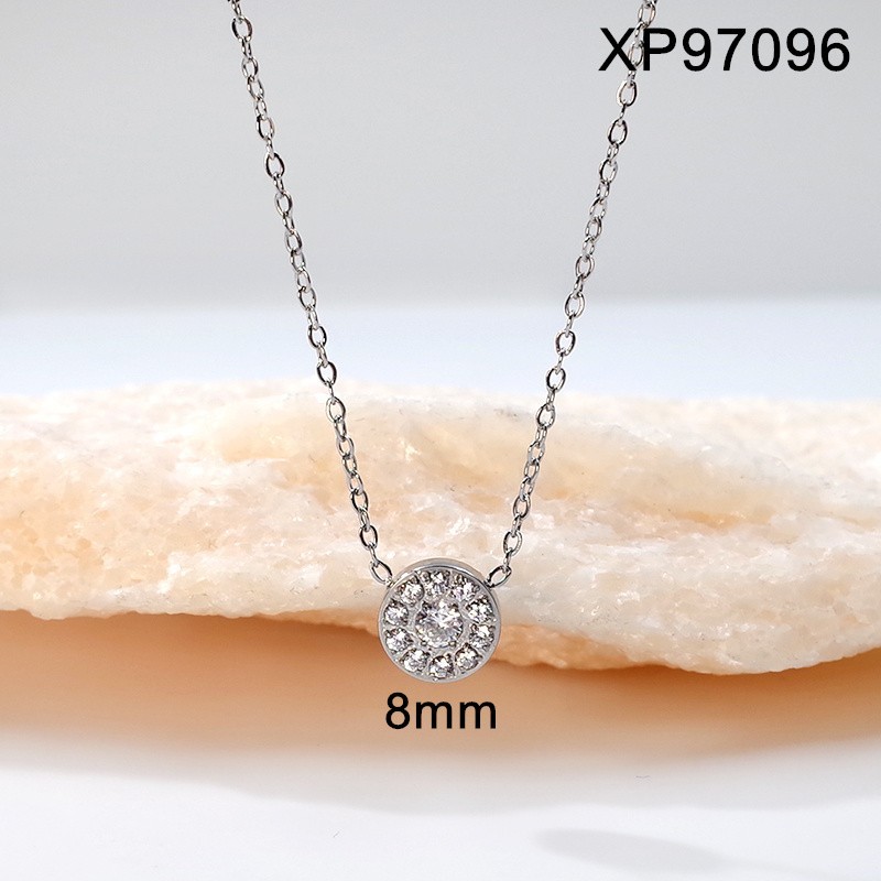 Stainless Steel New Trendy Women Jewelry Lnlaid Stone Round Steel color CNC SET