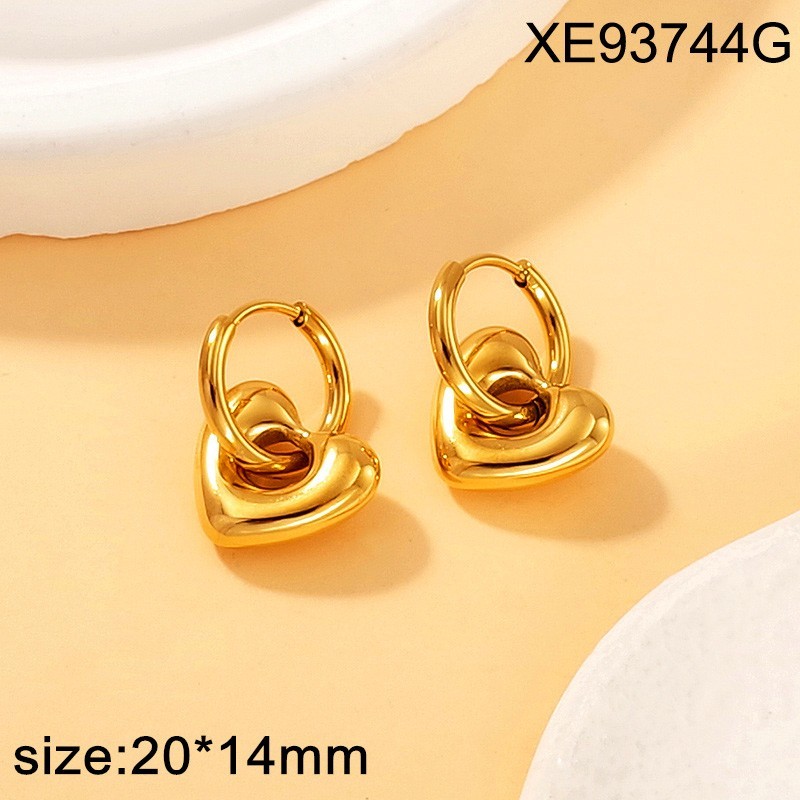 Stainless Steel New Trendy Women Jewelry Heart Golden Valentine's Day Earrings