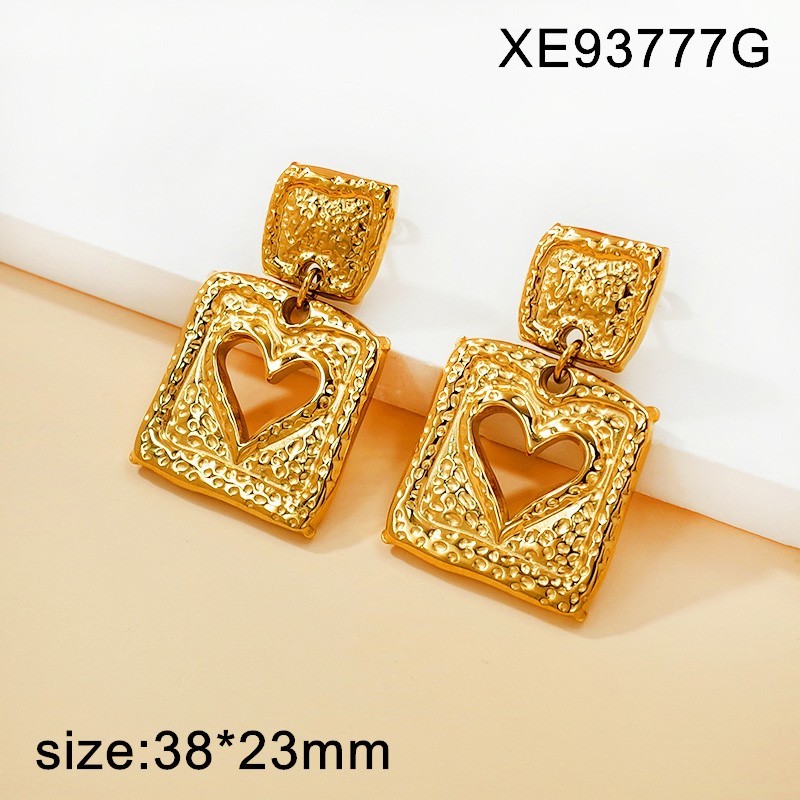 Stainless Steel New Trendy Women Jewelry Geometry Heart Golden Valentine's Day Earrings