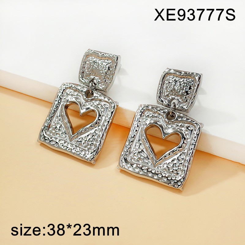 Stainless Steel New Trendy Women Jewelry Geometry Heart Golden Valentine's Day Earrings