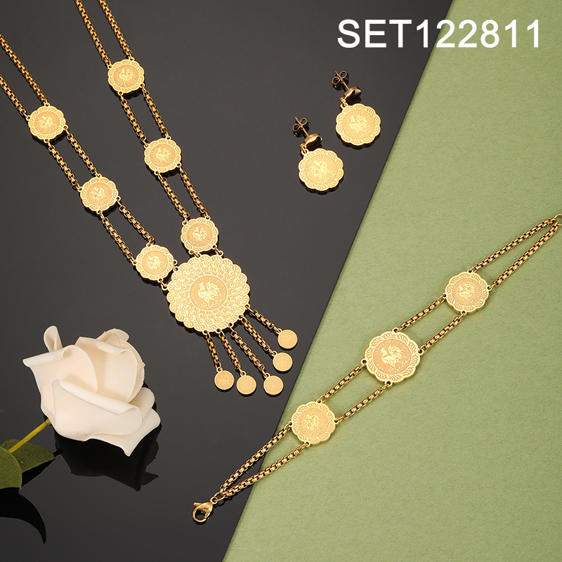 Stainless Steel Jewelry New Trendy Two Layers Chain Animal Chicken Golden 3pcs SET