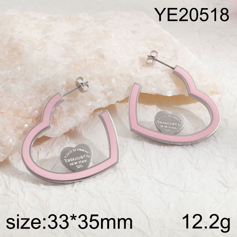 Stainless Steel Jewelry Steel Color Enamel Heart Earrings