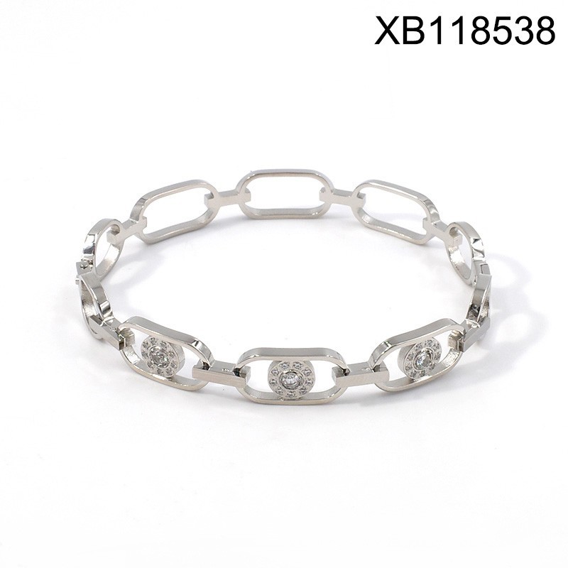Stainless Steel New Trendy Women Jewelry Oval Shape Steel color CNC Bangle