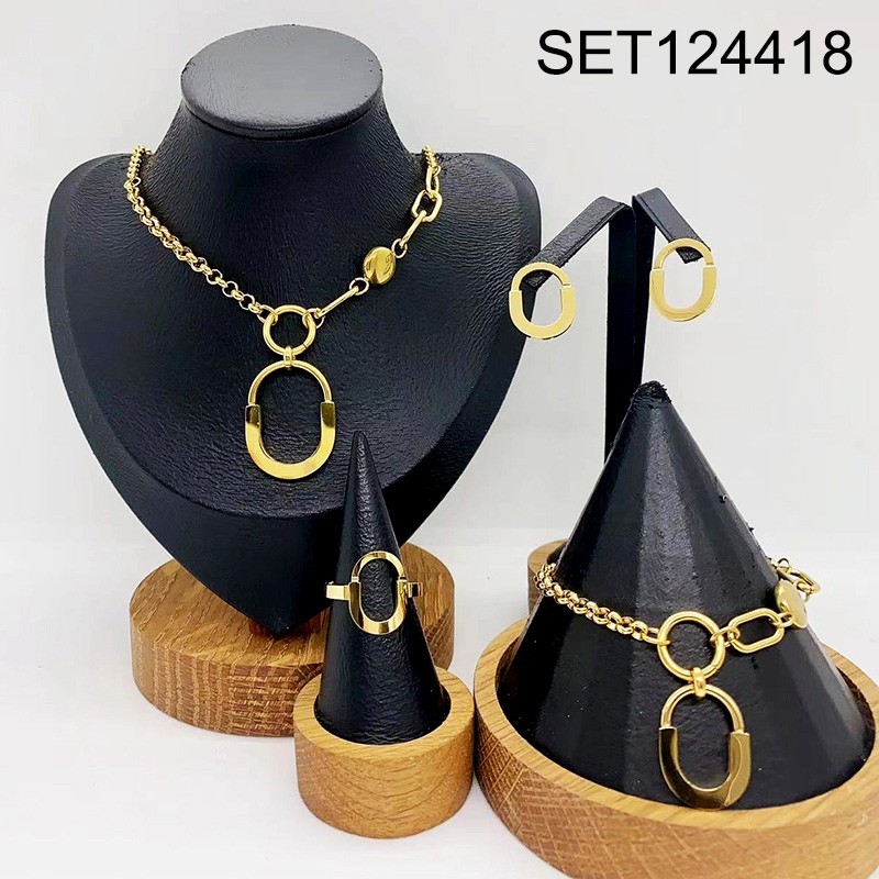 Stainless Steel New Trendy Women Jewelry Oval Golden 4pcs SET