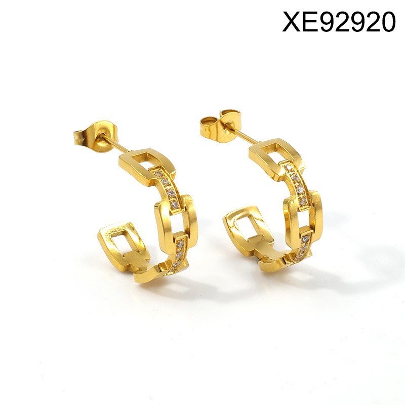 Stainless Steel New Trendy Women Jewelry Golden CNC C-Shape Style Earrings
