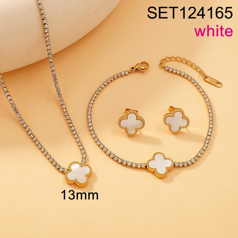 Stainless Steel New Trendy Women Jewelry Rhinestone White SYC Golden 3pcs SET