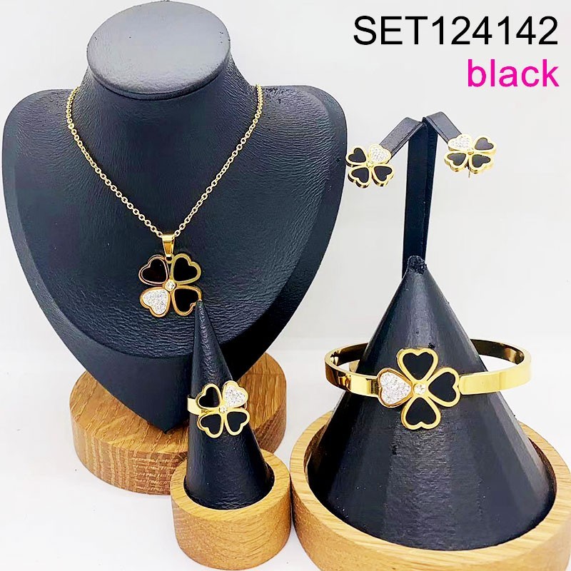 Stainless Steel New Trendy Women Jewelry Black SYC Golden 4pcs SET