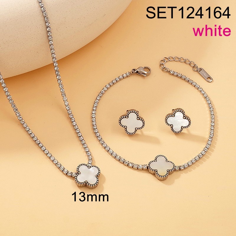 Stainless Steel New Trendy Women Jewelry Rhinestone White SYC Steel color 3pcs SET