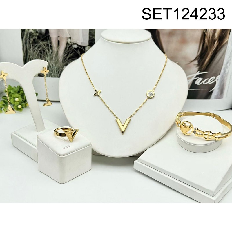 Stainless Steel New Trendy Women Jewelry Letter V SYC Golden 4pcs SET