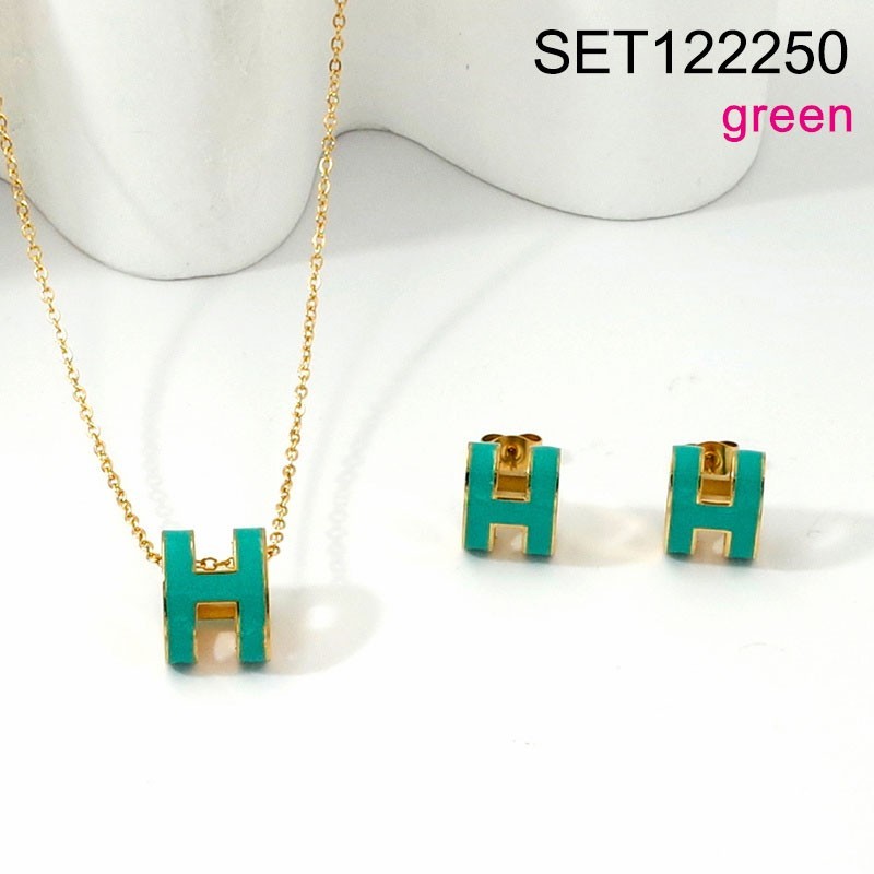 Stainless Steel Jewelry New Trendy Drip Oil/Enamel Letter H Golden SET