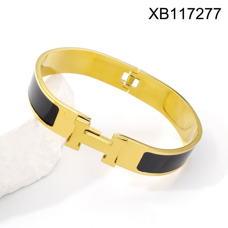 Stainless Steel Jewelry New Trendy Drip Oil/Enamel Letter H Golden Bangle