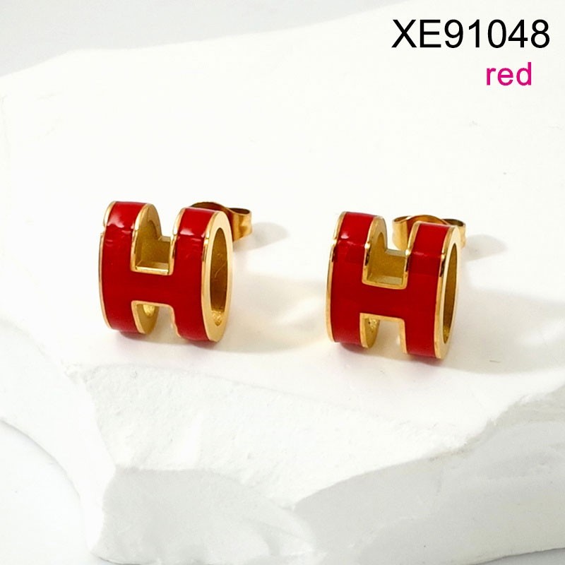 Stainless Steel Jewelry New Trendy Drip Oil/Enamel Letter H Golden Earring