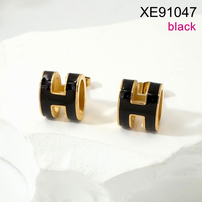 Stainless Steel Jewelry New Trendy Drip Oil/Enamel Letter H Golden Earring