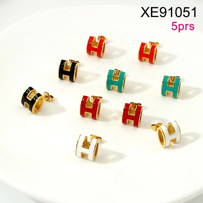 Stainless Steel Jewelry New Trendy Drip Oil/Enamel Letter H Golden Earring