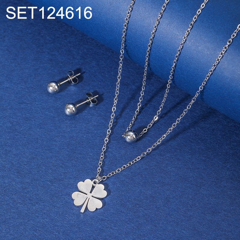 Stainless Steel New Trendy Women Jewelry Two Layers Chain SYC Steel color SET