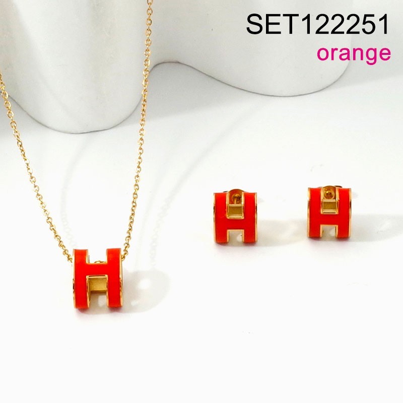 Stainless Steel Jewelry New Trendy Drip Oil/Enamel Letter H Golden SET