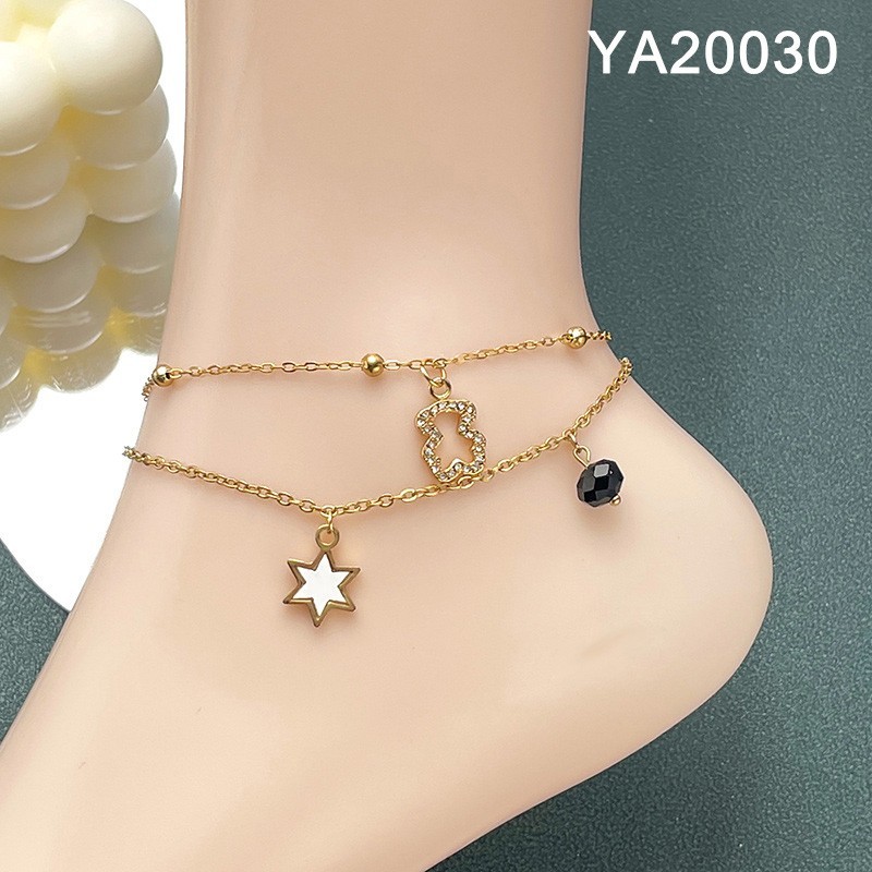 Level B Stainless Steel New Trendy Women Jewelry Two Layers Chain Golden Anklet