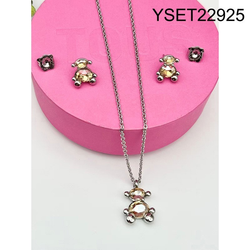 Stainless Steel New Trendy Women Jewelry Animal Bear Steel color SET