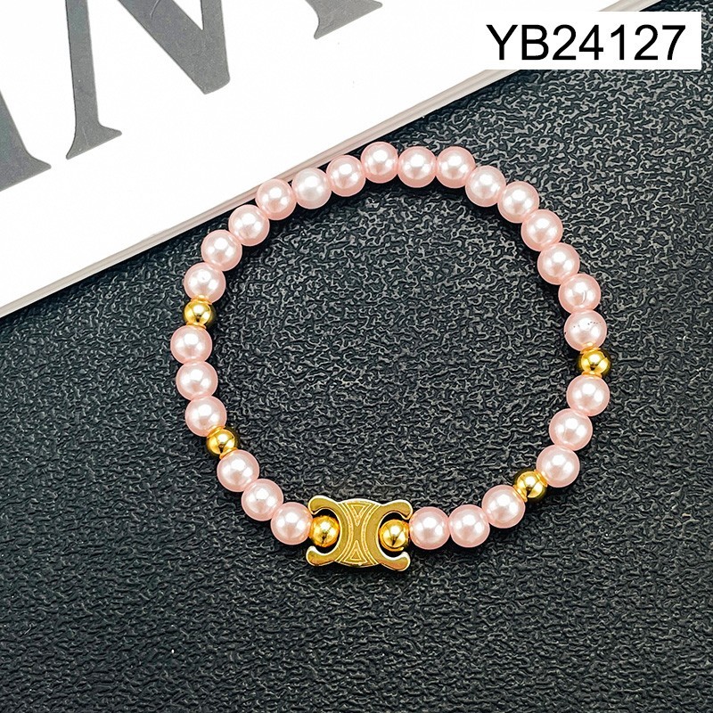 Level B Stainless Steel New Trendy Jewelry Pearl Style/Plastic Beads Golden Elastic Bracelet