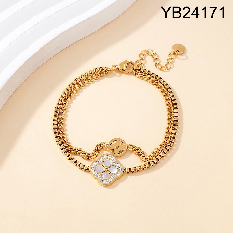 Level B Stainless Steel New Trendy Women Jewelry Two Layers Chain SYC Golden Bracelet