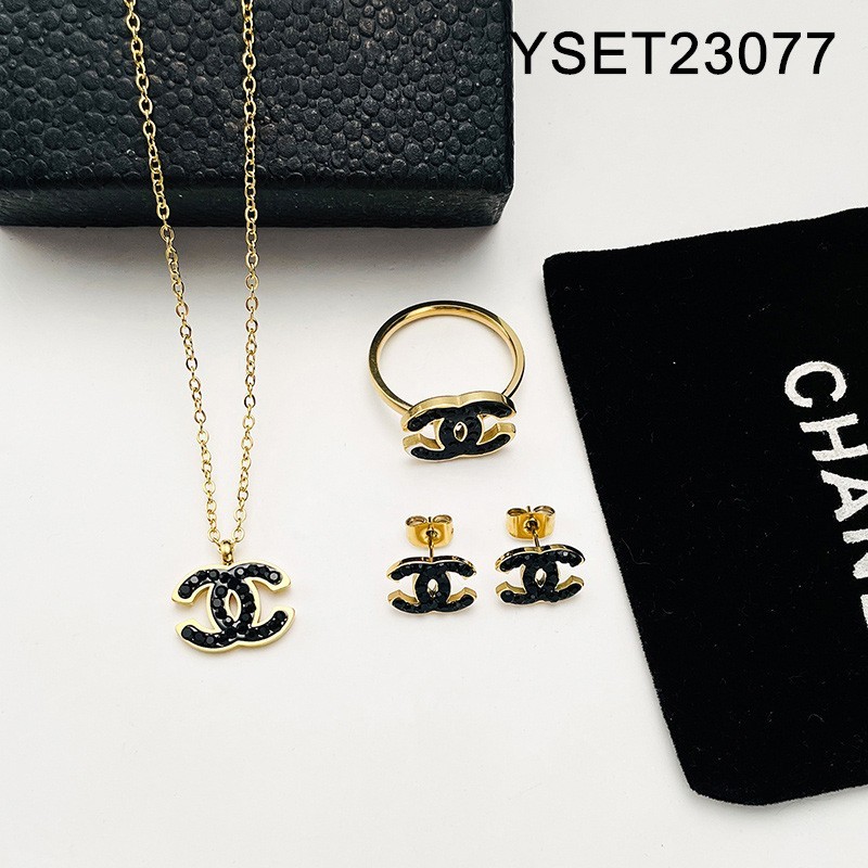 Level B Stainless Steel New Trendy Women Jewelry Golden 3pcs SET