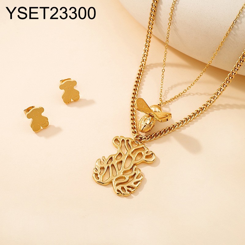 Level B Stainless Steel New Trendy Women Jewelry Two Layers Chain Golden SET