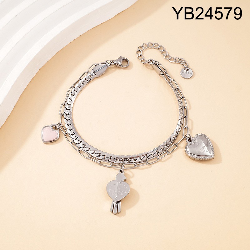 Level B Stainless Steel New Trendy Women Jewelry Two Layers Chain Steel color Bracelet