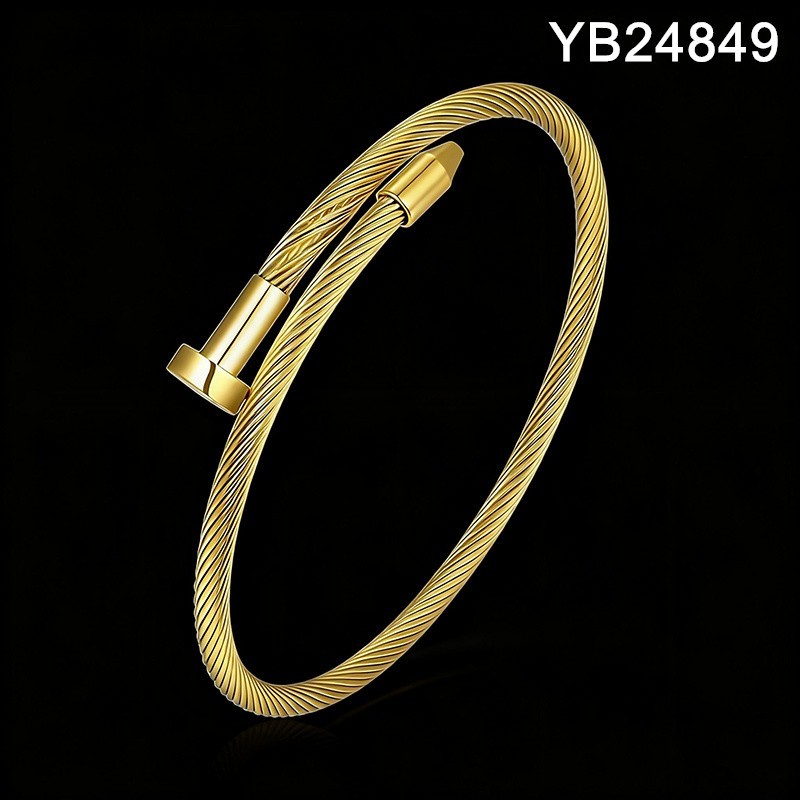 Level B Stainless Steel New Trendy Women Jewelry Golden Open Wire Bangle;Bangle size can be adjusted freely
