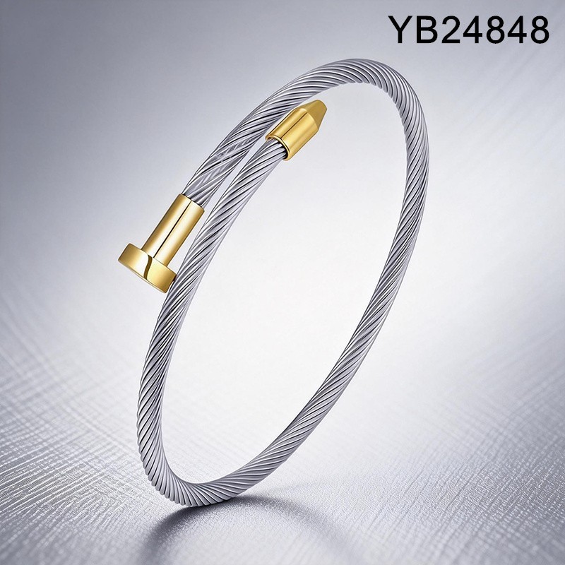 Level B Stainless Steel New Trendy Women Jewelry Two Tone Open Wire Bangle;Bangle size can be adjusted freely