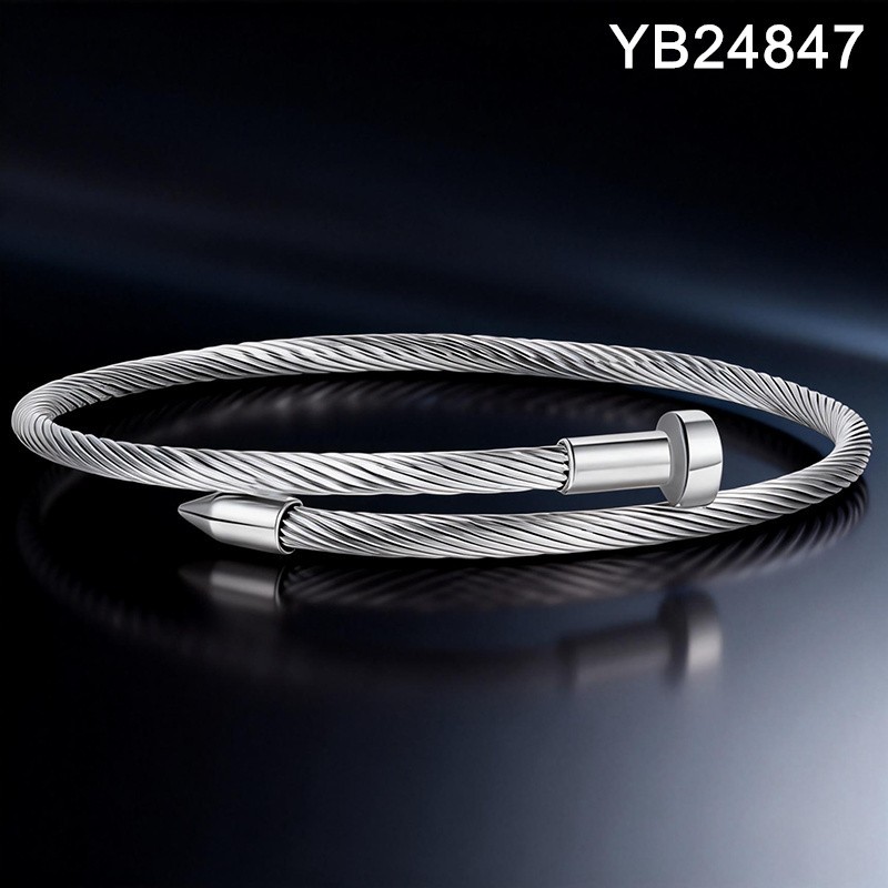 Level B Stainless Steel New Trendy Women Jewelry Steel color Open Wire Bangle;Bangle size can be adjusted freely
