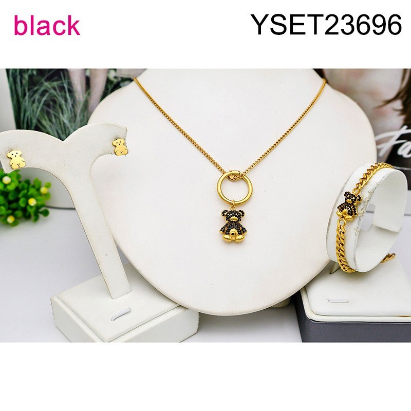 Level B Stainless Steel New Trendy Women Jewelry Animal Black Stone Golden 3pcs SET