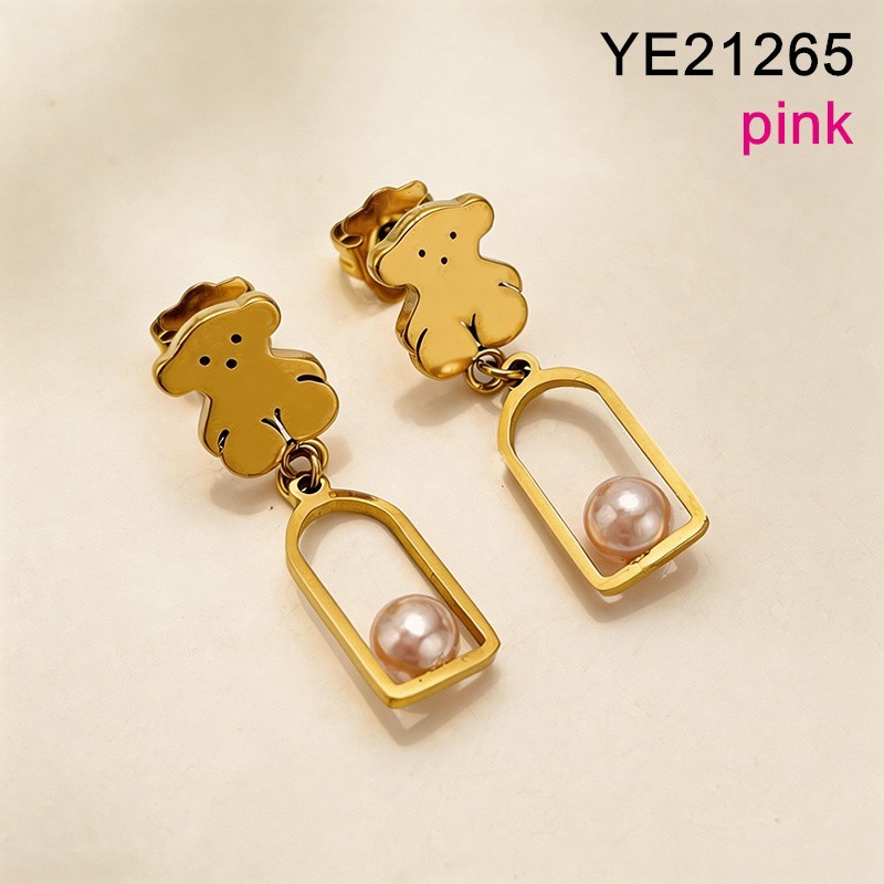 Level B Stainless Steel New Trendy Women Jewelry Pearl Style/Pink Plastic Beads Animal Golden Earrings