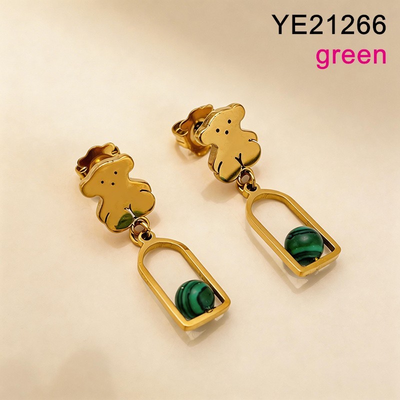 Level B Stainless Steel New Trendy Women Jewelry Pearl Style/Green Plastic Beads Animal Golden Earrings