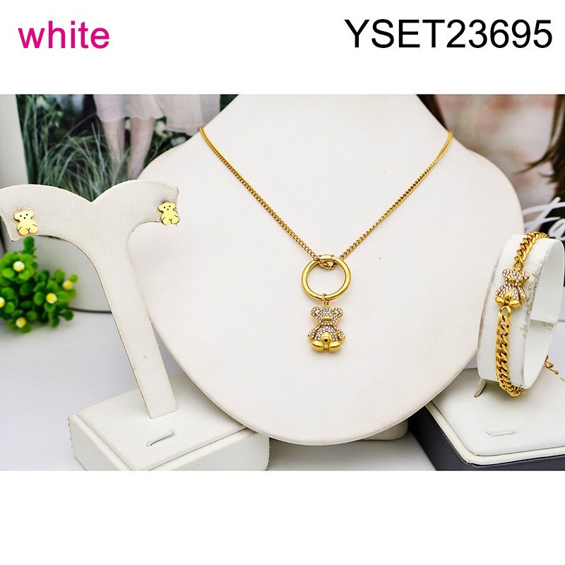 Level B Stainless Steel New Trendy Women Jewelry Animal White Stone Golden 3pcs SET