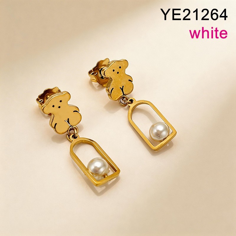 Level B Stainless Steel New Trendy Women Jewelry Pearl Style/White Plastic Beads Animal Golden Earrings