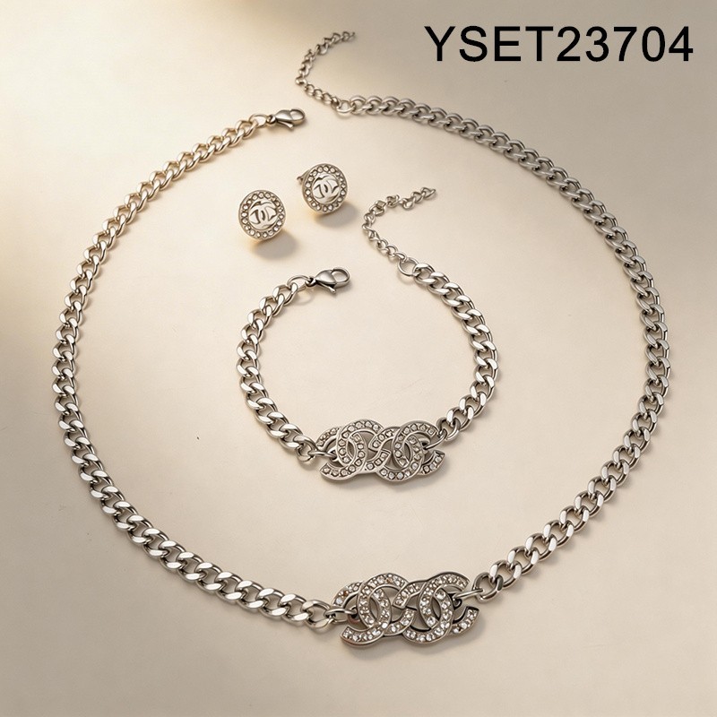Level B Stainless Steel New Trendy Women Jewelry Steel color 3pcs SET