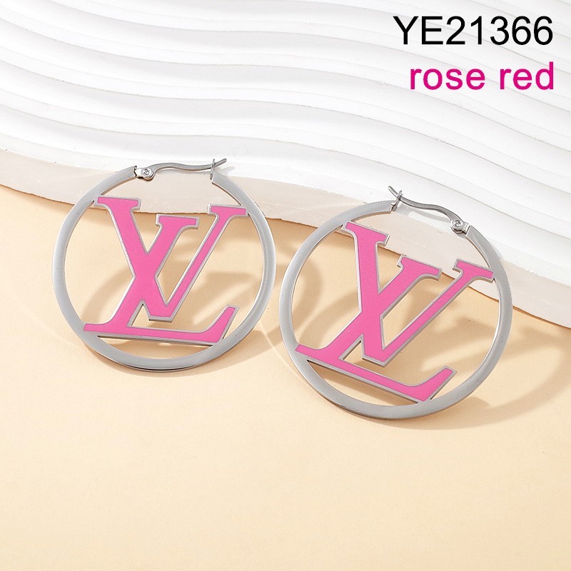 Level B Stainless Steel New Trendy Women Jewelry Drip Oil/Enamel Rose red Steel color Hoop Earrings