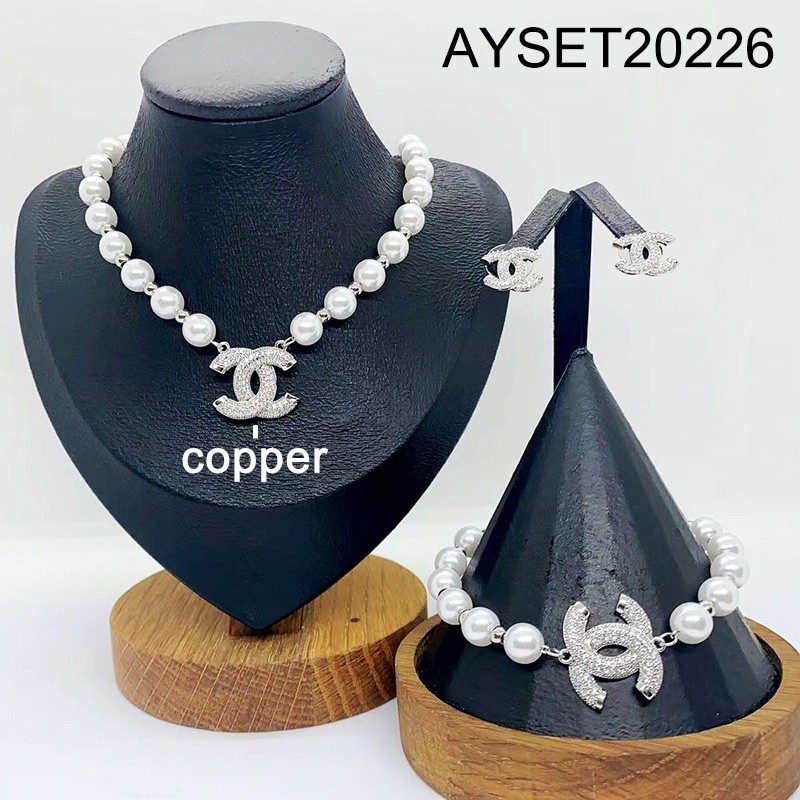 Level B Fashion Jewelry New Trendy Women Jewelry Pearl Style/Plastic Beads Steel color 3pcs SET;Material:copper (cobre)