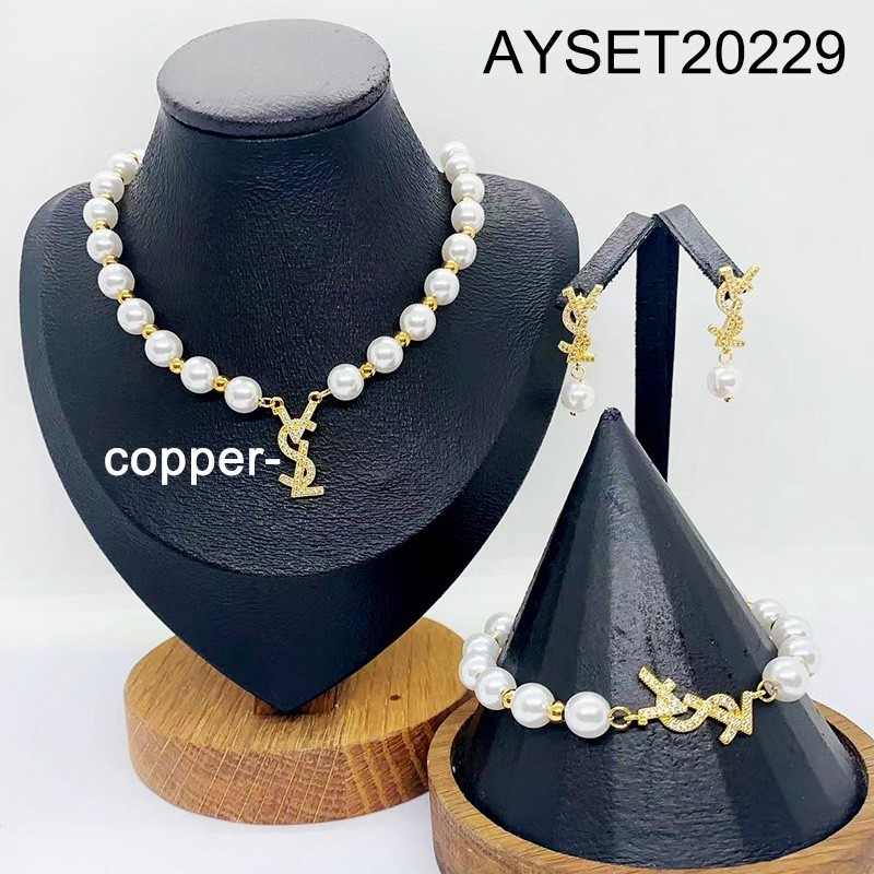 Level B Fashion Jewelry New Trendy Women Jewelry Pearl Style/Plastic Beads Golden 3pcs SET;Material:copper (cobre)